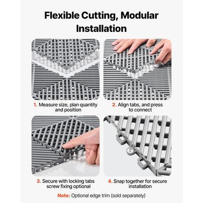 Πατάκια Αποστράγγισης VEVOR με Αλληλοσύνδεση, 310 x 310 mm, Πλακάκια Δαπέδου Γκαράζ με Αρθρωτά Πλακάκια Δαπέδου Αποστράγγισης PP, Αυτοαποστραγγιζόμενα, Εύκολη Εγκατάσταση, για Μπάνιο, Κουζίνα, Πισίνα & Εξωτερικούς Χώρους, Γκρι, Συσκευασία των 50 τεμαχίων