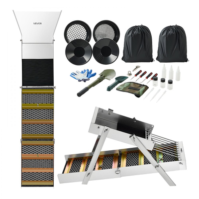 Κιτ χρυσομέτρησης VEVOR Highbanker, πτυσσόμενο κουτί χρυσού High Banker 3 σε 1 1270 mm, φορητό κιτ αναζήτησης μεταλλευτικού εξοπλισμού 26 τεμαχίων με χρυσά τηγάνια, οθόνη ταξινόμησης, μαγνήτης, σακίδιο πλάτης, αξεσουάρ