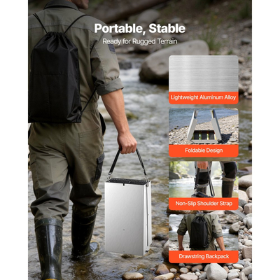 Χρυσοφράγμα VEVOR High Banker, Πτυσσόμενο κουτί φράγματος Highbanker 1270 mm 2 σε 1, από κράμα αλουμινίου, φορητός εξοπλισμός εξόρυξης με σακίδιο πλάτης με κορδόνι και γάντια, για αναζήτηση χρυσού στο Creek, High Bank