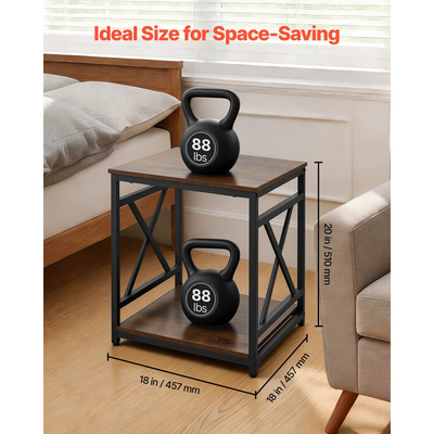 Τραπεζάκι σαλονιού VEVOR, τετράγωνο βοηθητικό τραπέζι 2 επιπέδων με ανοιχτά ράφια αποθήκευσης, μοντέρνο κομοδίνο με μεταλλικό σκελετό X-Design, ξύλινος καναπές-καφέ για σαλόνι, υπνοδωμάτιο, γραφείο, κοιτώνα, καφέ