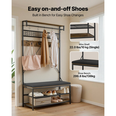 Δέντρο VEVOR Hall, Ράφι Παλτών 1830 mm με Πάγκο Παπουτσιών, Οργανωτής Αποθήκευσης Ραφιών Παπουτσιών 2 Επιπέδων με Γάντζους, Ράβδο Κρέμασης και Συρμάτινο Ράφι, Θήκη Παλτών Εισόδου με Ατσάλινο Πλαίσιο για Είσοδο, Υπνοδωμάτιο, Ντουλάπα