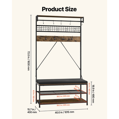 Δέντρο VEVOR Hall, Ράφι Παλτών 1830 mm με Πάγκο Παπουτσιών, Οργανωτής Αποθήκευσης Ραφιών Παπουτσιών 2 Επιπέδων με Γάντζους, Ράβδο Κρέμασης και Συρμάτινο Ράφι, Θήκη Παλτών Εισόδου με Ατσάλινο Πλαίσιο για Είσοδο, Υπνοδωμάτιο, Ντουλάπα