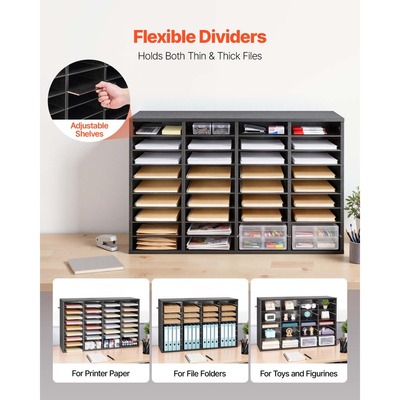 Οργανωτής Λογοτεχνίας VEVOR, Γραμματοκιβώτιο Γραφείου 36 Διαμερισμάτων με Αποσπώμενα Ράφια, Ξύλινος Ταξινομητής Γραμματοκιβωτίων με Μοριοσανίδα, Οργανωτής Οικιακής Αποθήκευσης Γραφείου για Αρχεία, Έγγραφα, Χαρτί, Μαύρο