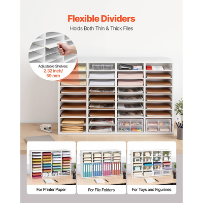 Οργανωτής Λογοτεχνίας VEVOR, Γραμματοκιβώτιο Γραφείου 36 Διαμερισμάτων με Αποσπώμενα Ράφια, Ξύλινος Ταξινομητής Γραμματοκιβωτίων με Μοριοσανίδα, Οργανωτής Οικιακής Αποθήκευσης Γραφείου για Αρχεία, Έγγραφα, Χαρτί, Λευκό