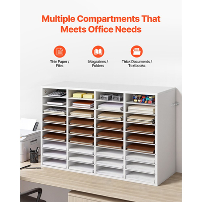 Οργανωτής Λογοτεχνίας VEVOR, Γραμματοκιβώτιο Γραφείου 36 Διαμερισμάτων με Αποσπώμενα Ράφια, Ξύλινος Ταξινομητής Γραμματοκιβωτίων με Μοριοσανίδα, Οργανωτής Οικιακής Αποθήκευσης Γραφείου για Αρχεία, Έγγραφα, Χαρτί, Λευκό