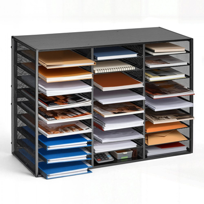 Οργανωτής Λογοτεχνίας VEVOR, Μεταλλικό Γραμματοκιβώτιο Γραφείου 27 Διαμερισμάτων με Αποσπώμενο Συρματόπλεγμα, Ταξινομητής Γραμματοκιβωτίων με Ξύλινη Επιφάνεια, Οργανωτής Αποθήκευσης Γραφείου σε Πάγκο για Αρχεία, Έγγραφα, Χαρτί, Μαύρο