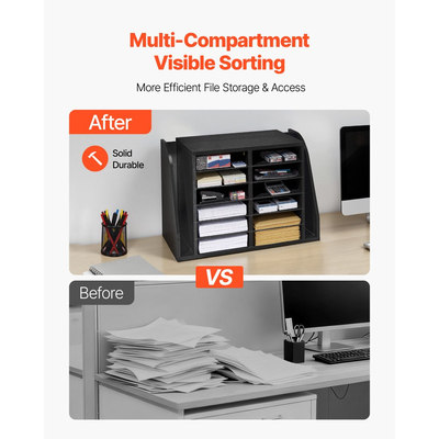 Οργανωτής Λογοτεχνίας VEVOR, Γραμματοκιβώτιο Γραφείου με 12 Διαμερίσματα με Πλαϊνή Κάθετη Αποθήκευση, Ξύλινος Ταξινομητής Γραμματοκιβωτίων από Μοριοσανίδα, Οργανωτής Γραφείου για Αρχεία, Έγγραφα, Χαρτί, Μαύρο