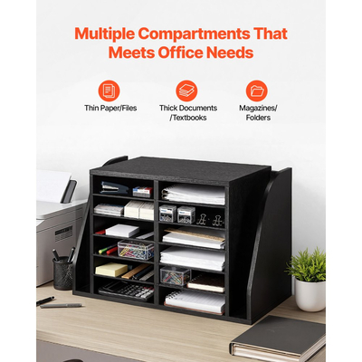 Οργανωτής Λογοτεχνίας VEVOR, Γραμματοκιβώτιο Γραφείου με 12 Διαμερίσματα με Πλαϊνή Κάθετη Αποθήκευση, Ξύλινος Ταξινομητής Γραμματοκιβωτίων από Μοριοσανίδα, Οργανωτής Γραφείου για Αρχεία, Έγγραφα, Χαρτί, Μαύρο