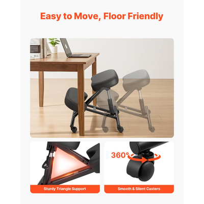 Εργονομική καρέκλα γονατίσματος VEVOR με ρόδες, κινητή καρέκλα γονατίσματος σε σχήμα Χ με ρυθμιζόμενο ύψος και παχιά μαξιλάρια αφρού, φυσική ανακούφιση από πόνο στον αυχένα ή την πλάτη για το σπίτι, το γραφείο ή τον διαλογισμό, μαύρη