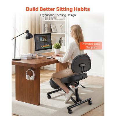 Εργονομική καρέκλα γονατίσματος VEVOR με πλάτη και ρόδες, κινητή καρέκλα γονατίσματος σε σχήμα Χ με ρυθμιζόμενο ύψος και παχιά μαξιλάρια αφρού, ανακούφιση από πόνο στον αυχένα ή την πλάτη για το σπίτι, το γραφείο, τον διαλογισμό, μαύρη