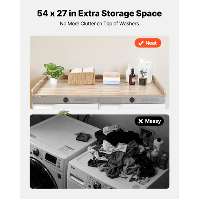 Πάγκος Πλυντηρίου-Στεγνωτηρίου VEVOR, Ξύλινη Επιφάνεια Πλυντηρίου-Στεγνωτηρίου 137 x 69,9 cm με Άκρη & 2 Γάντζους, Αδιάβροχη Επιφάνεια Πλυντηρίου Ρούχων για Οργάνωση και Αποθήκευση Ντουλάπας Πλυντηρίου, Δρυς