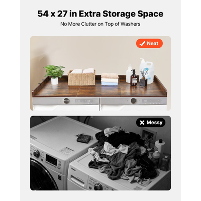 Πάγκος Πλυντηρίου-Στεγνωτηρίου VEVOR, Ξύλινη Επιφάνεια Πλυντηρίου-Στεγνωτηρίου 137 x 69,9 cm με Άκρη & Γάντζους, Αδιάβροχη Επιφάνεια Πλυντηρίου Ρούχων για Οργάνωση και Αποθήκευση Ντουλάπας Πλυντηρίου, Καφέ