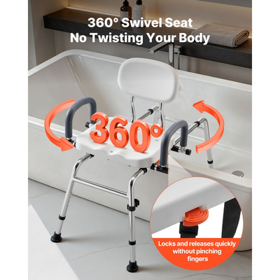 Συρόμενη καρέκλα ντους VEVOR, Πάγκος μεταφοράς μπανιέρας 180 kg με περιστρεφόμενο κάθισμα, Πάγκος ντους με περιστρεφόμενους βραχίονες και πλάτη, ρυθμιζόμενο ύψος και πλάτος για άτομα με αναπηρία, ηλικιωμένους, ηλικιωμένους και άτομα με αναπηρία