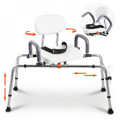 Συρόμενη καρέκλα ντους VEVOR, Πάγκος μεταφοράς μπανιέρας 180 kg με περιστρεφόμενο κάθισμα, Πάγκος ντους με περιστρεφόμενους βραχίονες και πλάτη, ρυθμιζόμενο ύψος και πλάτος για άτομα με αναπηρία, ηλικιωμένους, ηλικιωμένους και άτομα με αναπηρία