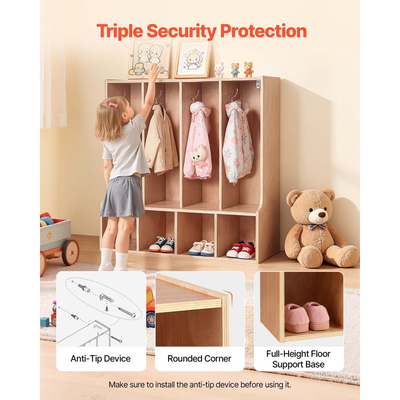 VEVOR Παιδική Ντουλάπα Ρούχων 4 Τμημάτων, Ξύλινη Ντουλάπα Αποθήκευσης για Νήπια με 8 Γάντζους & Αντιολισθητικό Χαλί, Μοντέρνες Παιδικές Ντουλάπες Ρούχων με 4 Μικρά Ανοιχτά Κουτιά Αποθήκευσης για Σπίτι, Νηπιαγωγείο, Παιδικό Σταθμό, Φυσικό