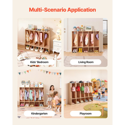 VEVOR Παιδική Ντουλάπα Ρούχων 5 Τμημάτων, Ξύλινη Ντουλάπα Αποθήκευσης για Νήπια με 10 Γάντζους & Αντιολισθητικό Χαλί, Μοντέρνες Παιδικές Ντουλάπες Ρούχων με 5 Μικρά Ανοιχτά Κουτιά Αποθήκευσης για Σπίτι, Νηπιαγωγείο, Παιδικό Σταθμό, Φυσικό