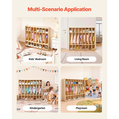 VEVOR Παιδική Ντουλάπα Ρούχων 8 Τμημάτων, Ξύλινη Οργάνωση Αποθήκευσης Ρούχων για Νήπια με 16 Γάντζους & Κιτ Αντιανατροπής, Μοντέρνες Παιδικές Ντουλάπες Ρούχων με 16 Μικρά Ανοιχτά Κουτιά Αποθήκευσης για Σπίτι, Νηπιαγωγείο, Παιδικό Σταθμό, Φυσικό