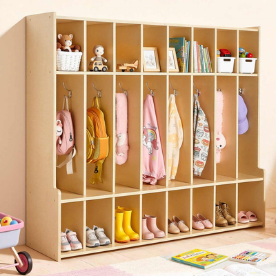 VEVOR Παιδική Ντουλάπα Ρούχων 8 Τμημάτων, Ξύλινη Οργάνωση Αποθήκευσης Ρούχων για Νήπια με 16 Γάντζους & Κιτ Αντιανατροπής, Μοντέρνες Παιδικές Ντουλάπες Ρούχων με 16 Μικρά Ανοιχτά Κουτιά Αποθήκευσης για Σπίτι, Νηπιαγωγείο, Παιδικό Σταθμό, Φυσικό
