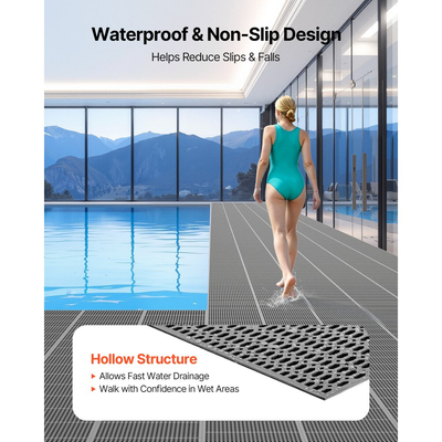 Πατάκι αποστράγγισης VEVOR, 90 x 1500 cm, Αντιολισθητικό επαγγελματικό πατάκι δαπέδου PVC, Κοίλο ρολό πατακιού αποστράγγισης νερού για υγρές περιοχές, για εξωτερικό εσωτερικό εστιατόριο, πισίνα, βεράντα, μπάνιο, τουαλέτα, μαύρο