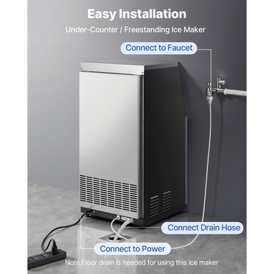 Επαγγελματική μηχανή πάγου VEVOR, 45 kg/24h με χωρητικότητα αποθήκευσης 14 kg, εντοιχισμένη/ελεύθερη/κάτω από πάγκο, παγομηχανή από ανοξείδωτο ατσάλι με οθόνη LED και αυτοκαθαρισμό, για οικιακό μπαρ/εστιατόριο