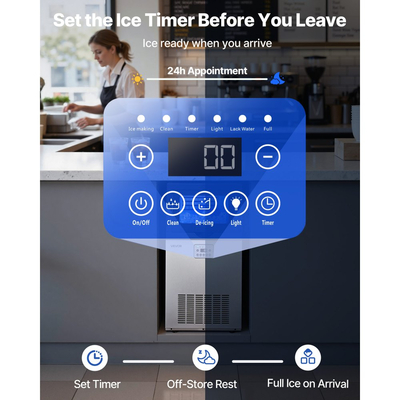 Επαγγελματική μηχανή πάγου VEVOR, 54 kg/24h με χωρητικότητα αποθήκευσης 14 kg, εντοιχισμένη/ελεύθερη/κάτω από πάγκο, παγομηχανή από ανοξείδωτο ατσάλι με οθόνη LED και αυτοκαθαρισμό, για οικιακό μπαρ/εστιατόριο