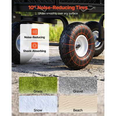 Καρότσι κήπου VEVOR, 544,3 kg, Χειροκίνητο καρότσι βαρέως τύπου από χάλυβα, Καρότσι μεταφοράς εξωτερικού χώρου με ελαστικά 10 ιντσών, Ρυθμιζόμενη λαβή, Αποσπώμενα πλαϊνά πάνελ, Σύνδεση σε ATV ή τρακτέρ, Μαύρο