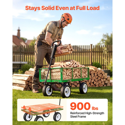 Καρότσι κήπου VEVOR, 408,2 kg, Βαρύ χαλύβδινο καρότσι κήπου και βοηθητικού εξοπλισμού με ελαστικά 10 ιντσών, Σκαμπό κηπουρικής εξωτερικού χώρου με ρυθμιζόμενη λαβή, Αποσπώμενα πλαϊνά πάνελ, Σύνδεση σε ATV ή τρακτέρ, Πράσινο
