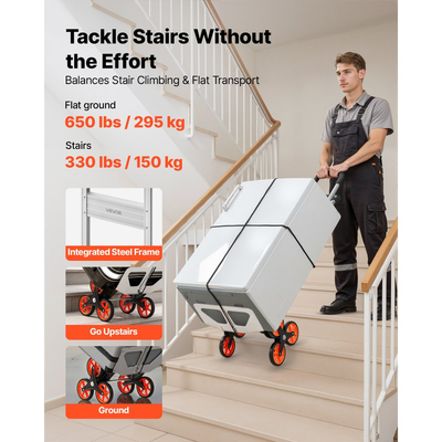 Καρότσι αναρρίχησης σκαλοπατιών VEVOR, χωρητικότητα αναρρίχησης σκαλοπατιών 150 kg, πτυσσόμενο καρότσι από κράμα αλουμινίου με τηλεσκοπική λαβή, 6 ρόδες και 2 κορδόνια ελαστικού, καρότσι αναρρίχησης σκαλοπατιών για το σπίτι, είδη παντοπωλείου, αποθήκη