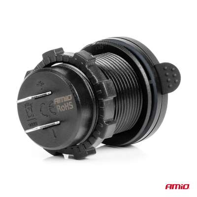 Amio – Φορτιστής Αναπτήρα 12/24V 2xUSB-C + USB QC3.0 για Ταχεία Φόρτιση & Ασφαλή Χρήση με LED – 1 Τεμ. (04596/AM)