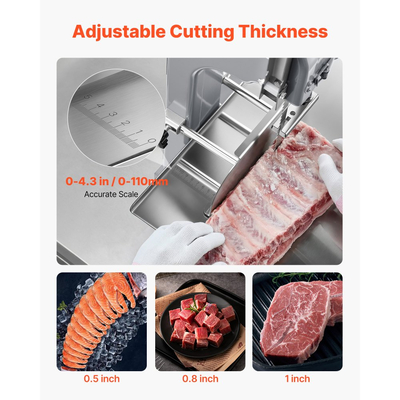 Ηλεκτρική πριονοκορδέλα κρέατος VEVOR Commercial, μηχανή κοπής οστών 1100W με πάγκο εργασίας 315 x 460 mm, πάχος κοπής 0-110 mm, 7 επιπλέον ανταλλακτικές λεπίδες, για κοπή οστών, κατεψυγμένου κρέατος, χοιρινού, βοδινού και πλευρών