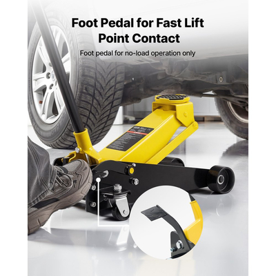 Γρύλος δαπέδου χαμηλού προφίλ VEVOR, χωρητικότητας 3 τόνων, ατσάλινος αγωνιστικός γρύλος δαπέδου με αντλία γρήγορης ανύψωσης μονού εμβόλου και ποδοκίνητο πεντάλ, υδραυλικός ανυψωτήρας τρόλεϊ για sedan, SUV, φορτηγάκια, εύρος ανύψωσης 130-500 mm