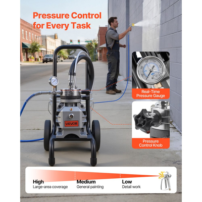 Ψεκαστήρας βαφής χωρίς αέρα VEVOR με διάφραγμα, αποδοτικός ψεκαστήρας βαφής χωρίς αέρα 1100 W με καρότσι, υψηλής πίεσης 2200 psi, με πόλο επέκτασης, βελόνα καθαρισμού και βούρτσα, για ψεκασμό εσωτερικού και εξωτερικού χώρου στο σπίτι