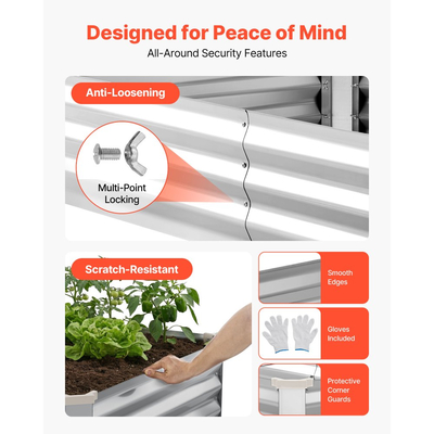 VEVOR 2 τεμάχια γαλβανισμένα υπερυψωμένα παρτέρια κήπου, 180 x 90 x 30 cm, Κιτ ορθογώνιων μεταλλικών κουτιών γλάστρας εξωτερικού χώρου, Υπερυψωμένο κουτί φύτευσης χωρίς πάτο με γάντια, Alu-Zinc, για καλλιέργεια λουλουδιών και λαχανικών, Ασημί