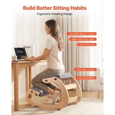 Εργονομική καρέκλα γονατίσματος VEVOR, ξύλινη καρέκλα γονατίσματος με ρυθμιζόμενα μαξιλάρια αφρού και μασίφ ξύλινο πλαίσιο, ρυθμιζόμενο ύψος, ανακούφιση από πόνο στον αυχένα ή την πλάτη για το σπίτι, το γραφείο ή τον διαλογισμό, γκρι