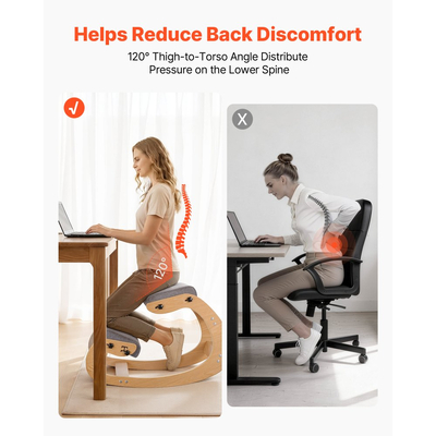 Εργονομική καρέκλα γονατίσματος VEVOR, ξύλινη καρέκλα γονατίσματος με ρυθμιζόμενα μαξιλάρια αφρού και μασίφ ξύλινο πλαίσιο, ρυθμιζόμενο ύψος, ανακούφιση από πόνο στον αυχένα ή την πλάτη για το σπίτι, το γραφείο ή τον διαλογισμό, γκρι