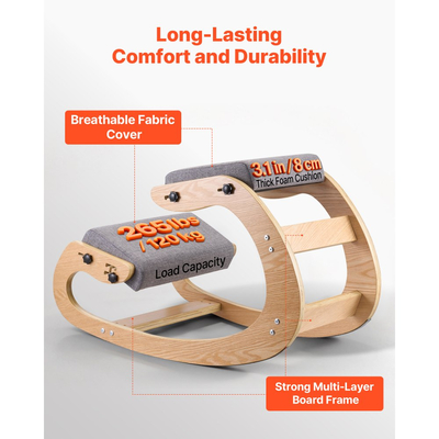 Εργονομική καρέκλα γονατίσματος VEVOR, ξύλινη καρέκλα γονατίσματος με ρυθμιζόμενα μαξιλάρια αφρού και μασίφ ξύλινο πλαίσιο, ρυθμιζόμενο ύψος, ανακούφιση από πόνο στον αυχένα ή την πλάτη για το σπίτι, το γραφείο ή τον διαλογισμό, γκρι