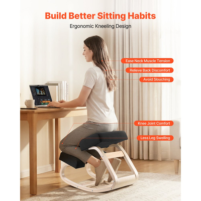Εργονομική καρέκλα γονατίσματος VEVOR, ξύλινη καρέκλα γονατίσματος με παχιά μαξιλάρια αφρού και μασίφ ξύλινο σκελετό, ρυθμιζόμενο ύψος, φυσική ανακούφιση από πόνο στον αυχένα ή την πλάτη, ιδανική για το σπίτι, το γραφείο ή τον διαλογισμό