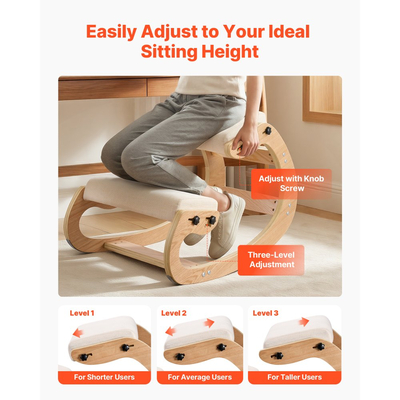 Εργονομική καρέκλα γονατίσματος VEVOR, ξύλινη καρέκλα γονατίσματος με ρυθμιζόμενα μαξιλάρια αφρού και μασίφ ξύλινο πλαίσιο, ρυθμιζόμενο ύψος, ανακούφιση από πόνο στον αυχένα ή την πλάτη για το σπίτι, το γραφείο ή τον διαλογισμό, μπεζ