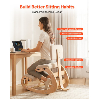 Εργονομική καρέκλα γονατίσματος VEVOR, ξύλινη καρέκλα γονατίσματος με ρυθμιζόμενα μαξιλάρια από χοντρό αφρό, πλάτη και ξύλινο πλαίσιο, ρυθμιζόμενο ύψος, ανακούφιση από πόνο στον αυχένα ή την πλάτη για το σπίτι, το γραφείο ή τον διαλογισμό