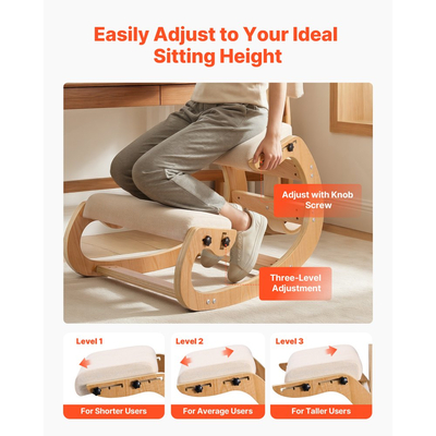 Εργονομική καρέκλα γονατίσματος VEVOR, ξύλινη καρέκλα γονατίσματος με ρυθμιζόμενα μαξιλάρια από χοντρό αφρό, πλάτη και ξύλινο πλαίσιο, ρυθμιζόμενο ύψος, ανακούφιση από πόνο στον αυχένα ή την πλάτη για το σπίτι, το γραφείο ή τον διαλογισμό