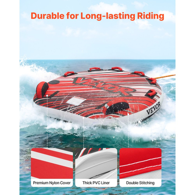 Ρυμουλκούμενος σωλήνας VEVOR για βαρκάδα, Φουσκωτοί σωλήνες σκάφους και ρυμουλκούμενα για 3 αναβάτες, Χωρητικότητα 231 kg Ρυμουλκούμενος σωλήνας για έλξη σκάφους για θαλάσσια σπορ - με πτερύγια, πλήρες νάιλον κάλυμμα, επενδυμένες λαβές και βαλβίδα ασφαλείας