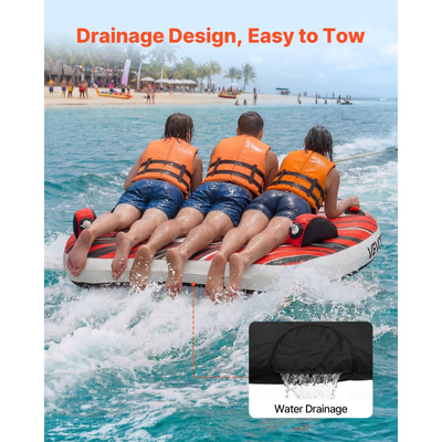Ρυμουλκούμενος σωλήνας VEVOR για βαρκάδα, Φουσκωτοί σωλήνες σκάφους και ρυμουλκούμενα για 3 αναβάτες, Χωρητικότητα 231 kg Ρυμουλκούμενος σωλήνας για έλξη σκάφους για θαλάσσια σπορ - με πτερύγια, πλήρες νάιλον κάλυμμα, επενδυμένες λαβές και βαλβίδα ασφαλείας