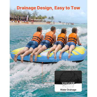 Ρυμουλκούμενος σωλήνας VEVOR για βαρκάδα, Φουσκωτοί σωλήνες σκάφους και ρυμουλκούμενα για 4 αναβάτες, Χωρητικότητα 308 kg Ρυμουλκούμενος σωλήνας για έλξη σκάφους για θαλάσσια σπορ - με πτερύγια, πλήρες νάιλον κάλυμμα, επενδυμένες λαβές και βαλβίδα ασφαλείας