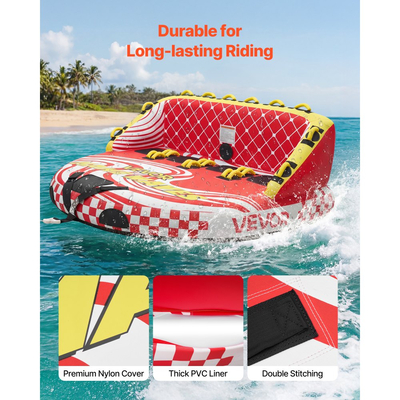 Ρυμουλκούμενοι σωλήνες VEVOR για σκάφη, Φουσκωτός σωλήνας ρυμούλκησης 4 ατόμων για τράβηγμα σκάφους, Χωρητικότητα 308 kg για θαλάσσια σπορ - με πλήρες κάλυμμα από νάιλον, διπλά σημεία ρυμούλκησης, βαλβίδα ασφαλείας και επενδεδυμένες λαβές