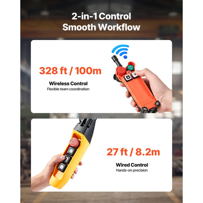 Ηλεκτρική ανυψωτική αλυσίδα VEVOR 2721 kg, ύψος ανύψωσης 9,1 m, τριφασική γερανογέφυρα με ασύρματο τηλεχειριστήριο 100 m & ενσύρματο τηλεχειριστήριο 8,2 m, διπλή ανυψωτική αλυσίδα G100 για εργοστάσια, αποθήκες, γκαράζ