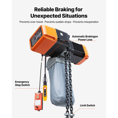 Ηλεκτρική ανυψωτική αλυσίδα VEVOR 2721 kg, ύψος ανύψωσης 9,1 m, τριφασική γερανογέφυρα με ασύρματο τηλεχειριστήριο 100 m & ενσύρματο τηλεχειριστήριο 8,2 m, διπλή ανυψωτική αλυσίδα G100 για εργοστάσια, αποθήκες, γκαράζ