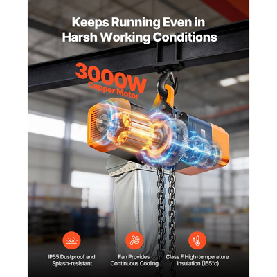 Ηλεκτρική ανυψωτική αλυσίδα VEVOR 2721 kg, ύψος ανύψωσης 9,1 m, τριφασική γερανογέφυρα με ασύρματο τηλεχειριστήριο 100 m & ενσύρματο τηλεχειριστήριο 8,2 m, διπλή ανυψωτική αλυσίδα G100 για εργοστάσια, αποθήκες, γκαράζ