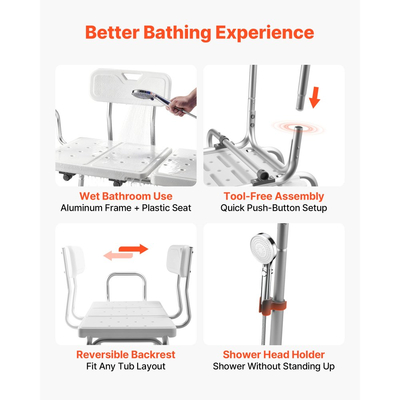 Πάγκος μεταφοράς μπανιέρας VEVOR για μπανιέρα, βαρέως τύπου καρέκλα ντους χωρητικότητας 180 kg με μπράτσο, πλάτη και υποδοχή για κουρτίνα, ρυθμιζόμενο ύψος πάγκος ντους και κάθισμα μπάνιου για ενήλικες, ηλικιωμένους, ηλικιωμένους και άτομα με αναπηρία