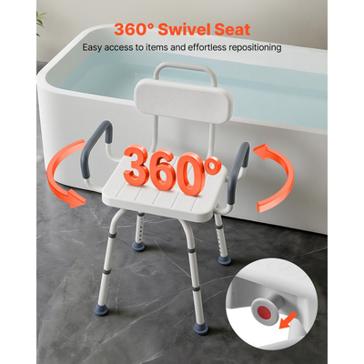 Περιστρεφόμενη καρέκλα ντους VEVOR με μπράτσα και πλάτη, κάθισμα πάγκου βαρέως τύπου με φορτίο 180 kg για εσωτερική καμπίνα ντους και μπανιέρα, ρυθμιζόμενο ύψος καθίσματος μπανιέρας μπάνιου για ενήλικες, ηλικιωμένους, ηλικιωμένους και άτομα με αναπηρία