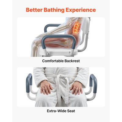 Περιστρεφόμενη καρέκλα ντους VEVOR με μπράτσα και πλάτη, κάθισμα πάγκου βαρέως τύπου με φορτίο 180 kg για εσωτερική καμπίνα ντους και μπανιέρα, ρυθμιζόμενο ύψος καθίσματος μπανιέρας μπάνιου για ενήλικες, ηλικιωμένους, ηλικιωμένους και άτομα με αναπηρία